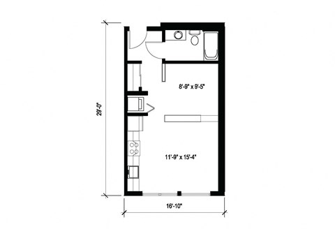Stack House Apartments in Seattle, Washington Open 1x1 Floor Plan